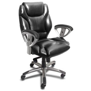 Mayline Ultimo Leather Series Mid back Executive Chair With Synchro tilt (Black leather/slate frameDimensions 24.5 inches   26.5 inches wide x 24.5 inches deep x 38.5 inches   41.5 inches highMaterials Top grain cowhide leather, aluminum cast base, mold