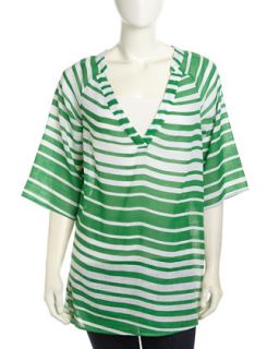 Half Sleeve Striped Voile Tunic, Palm