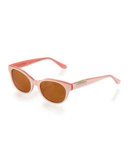 Frederica Round Sunglasses, White/Pink