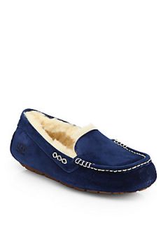 UGG Australia Ansley Suede Shearling Lined Slippers   Navy