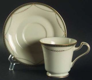 Mikasa Laurent Footed Cup & Saucer Set, Fine China Dinnerware   Raised Gold Deco