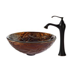 Kraus C GV 396 19mm 15000ORB Nature Dryad Glass Vessel Sink and Ventus Faucet Ch