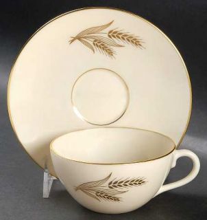 Lenox China Wheat Flat Cup & Saucer Set, Fine China Dinnerware   Gold Wheat Cent