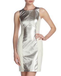 Faux Leather Colorblock Dress, Silver