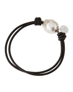 Leather Cord Baroque Pearl Bracelet, Black