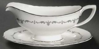 Royal Worcester Silver Chantilly Gravy Boat & Underplate, Fine China Dinnerware