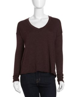 Boxy V Neck Top, Eggplant