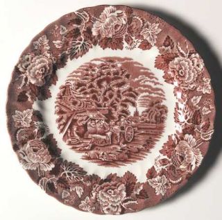 Enoch Wood & Sons English Scenery Pink (Pink Stamp,Swirl) Dinner Plate, Fine Chi