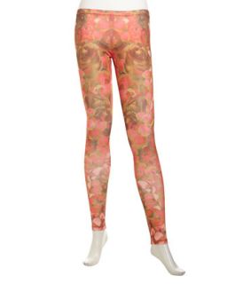 Floral Print Stretch Ponte Pants, Pink/Brown