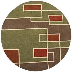 Hand tufted Green Geometric Wool Rug (6 Round)