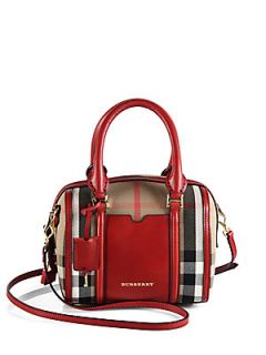 Burberry Small House Check Canvas Satchel   Military Red