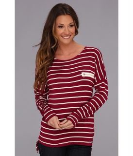 Gabriella Rocha Stripe Long Sleeve Top w/Zipper Womens Long Sleeve Pullover (Burgundy)