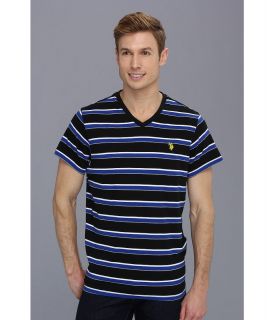 U.S. Polo Assn Striped V Neck T Shirt with Three Contrast Colors Mens T Shirt (Black)