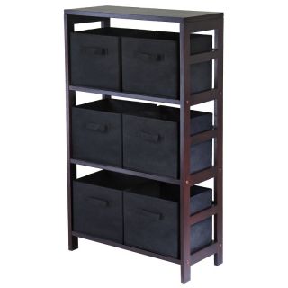 Winsome Capri 3 Section M Wood Storage Shelf Bookcase with 6 Foldable Black