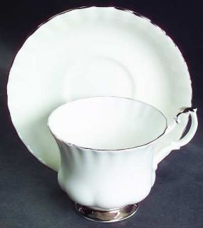 Royal Albert Chantilly Platinum Footed Cup & Saucer Set, Fine China Dinnerware  