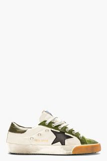 Golden Goose Green And Grey Leather Superstar Sneakers