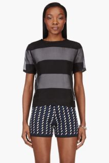 T By Alexander Wang Black And White Striped Organza Overlay T_shirt