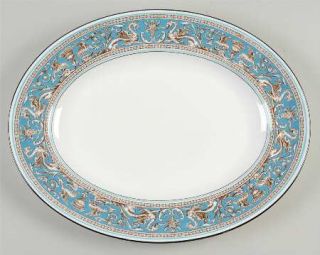Wedgwood Florentine Turquoise No Center,White 13 Oval Serving Platter, Fine Chi