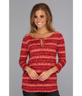 Lucky Brand 3/4 Sleeve Amber Stripe Keyhole Top Womens Long Sleeve Pullover (Red)