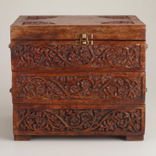 Carved Wood Tiered Jewelry Box   World Market