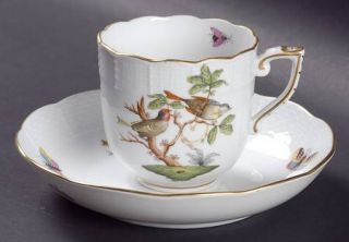 Herend Rothschild Bird (Ro) Chocolate Cup & Saucer Set, Fine China Dinnerware  