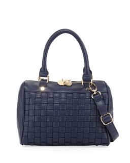 Woven Faux Leather Duffle Bag, Navy