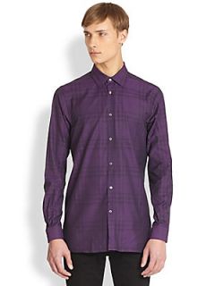 Burberry London Treyforth Tonal Check Sportshirt   Bright Purple