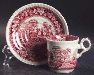 Spode Tower Pink (Newer Backstamp) Flat Demitasse Cup & Saucer Set, Fine China D