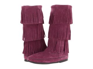 Minnetonka Calf Hi 3 Layer Fringe Boot Womens Pull on Boots (Purple)