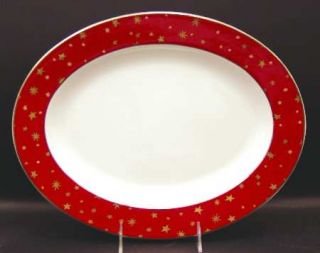 Sakura Galaxy Red 13 Oval Serving Platter, Fine China Dinnerware   Gold Stars O