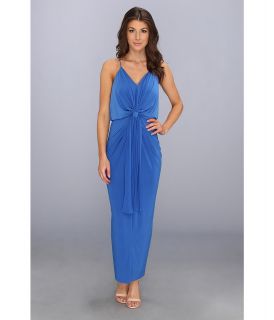Tbags Los Angeles Spaghetti Strap Deep V Maxi Dress w/ Front Tie Waist Womens Dress (Blue)