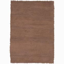 Handwoven Dark Brown Mandara New Zealand Wool Shag Area Rug (9 X 13)