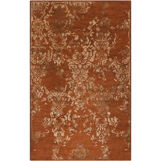 Hand tufted Sonata Rust Red Distressed Damask Wool Rug (8 X 11)