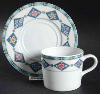 Pfaltzgraff Crystaflora Flat Cup & Saucer Set, Fine China Dinnerware   Atmospher