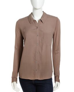 Anabella B Button Front Blouse, Pine Bark