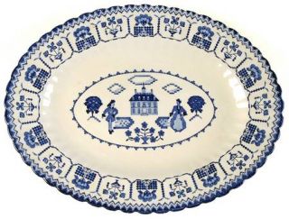 J & G Meakin Sampler Blue 12 Oval Serving Platter, Fine China Dinnerware   Blue