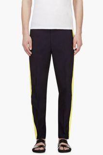 Msgm Deep Indigo And Yellow Striped Trousers