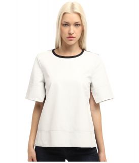 tibi Leather Patch Short Sleeve Top w/ Ponte Combio Womens Short Sleeve Pullover (White)