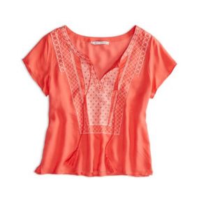 Coral AE Boho Embroidered Top, Womens XXL
