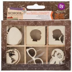 School Memories Laser Cut Wood Icons In A Box 36 Pieces  6 Styles Of Embellishments