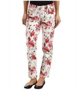 NYDJ Petite Alisha Fitted Ankle Watercolor Floral Fine Line Twill Womens Casual Pants (Red)