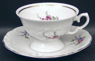 Wawel Sheraton Rose Footed Cup & Saucer Set, Fine China Dinnerware   Multicolor