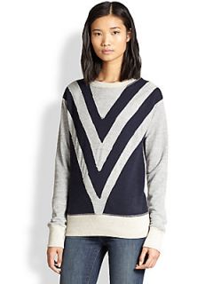 194T Sun Ray Chevron Paneled Cotton Sweatshirt   Navy