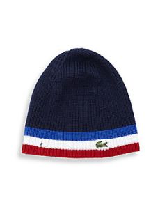 Lacoste Tri Color Striped Beanie   Navy