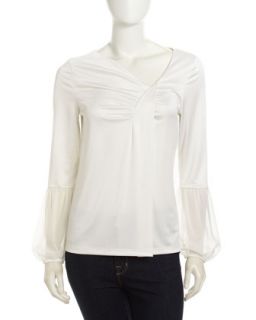 Long Sleeve Ruched Top, Ivory