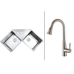Ruvati RVC2560 Combo Stainless Steel Kitchen Sink and Stainless Steel Set