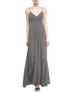 Striped V Neck Maxi Dress, Black/Ivory