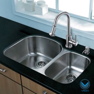 Vigo 31 inch Undermount Double Bowl Stainless Steel Kitchen Sink And Faucet Set