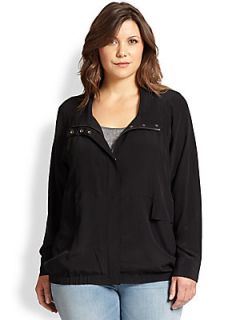 Eileen Fisher, Sizes 14 24 Silk Stand Collar Jacket   Black