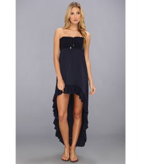 Juicy Couture Bow Chic Smocked High Low Hem Cover Up Dress Womens Swimwear (Navy)